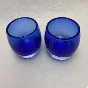 Cobalt Blue Glass Voitive  Candle Holder. Approximately 3” inches. set of 2